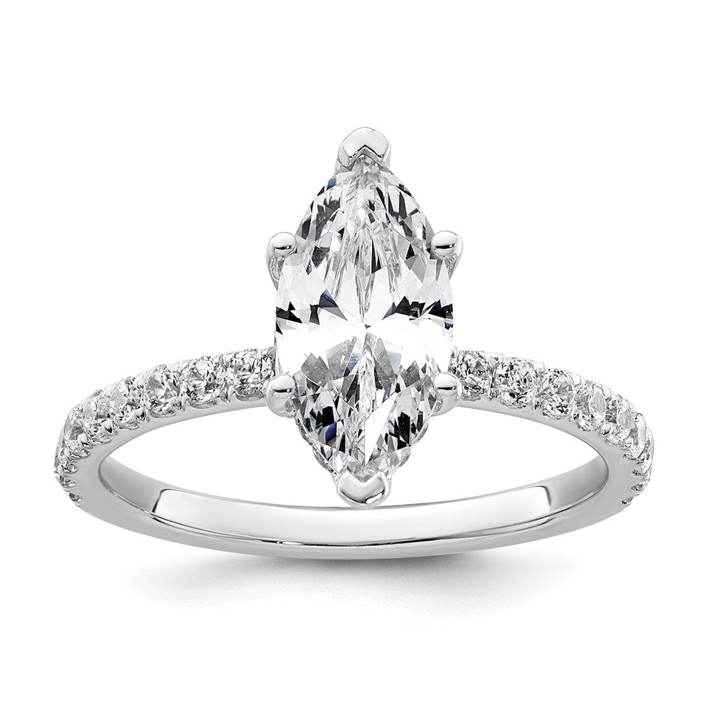 14K Weißgold Verlobungsring mit 2,625 ct. zertifiziertem, im Labor gezüchtetem Diamanten VS/SI+ G+ im Marquise-Schliff, Solitär mit Flair, komplett