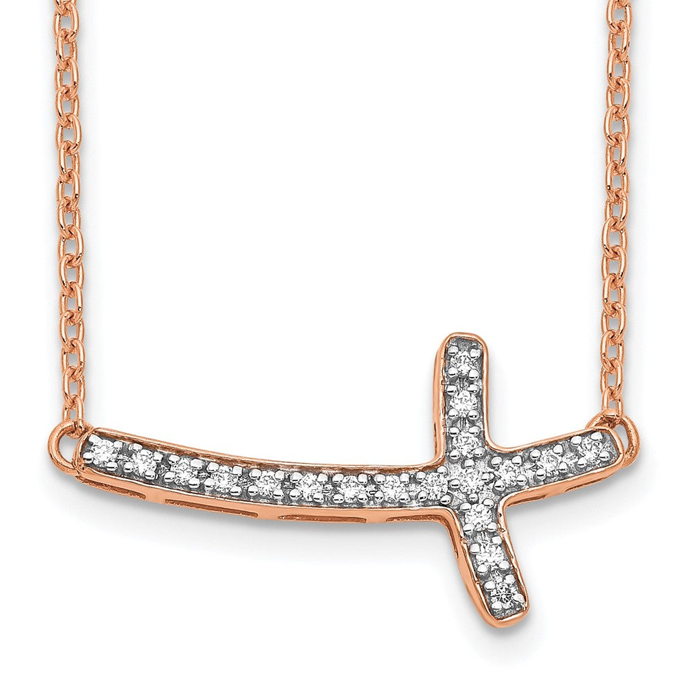14K Roségold 1/10 Karat Diamant Seitlich Kreuz 18 Zoll Halskette