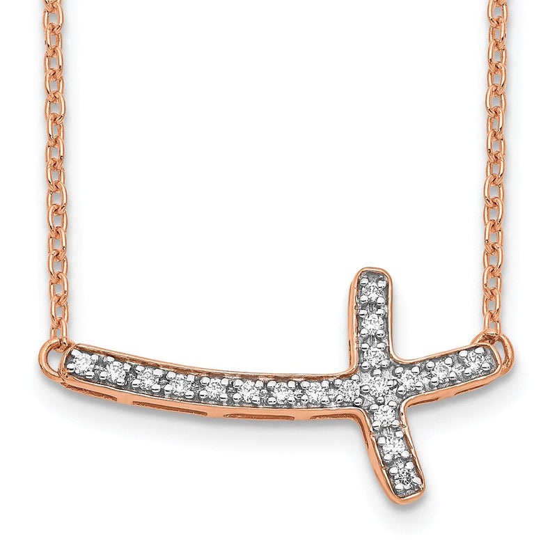 14K Roségold 1/10 Karat Diamant Seitlich Kreuz 18 Zoll Halskette