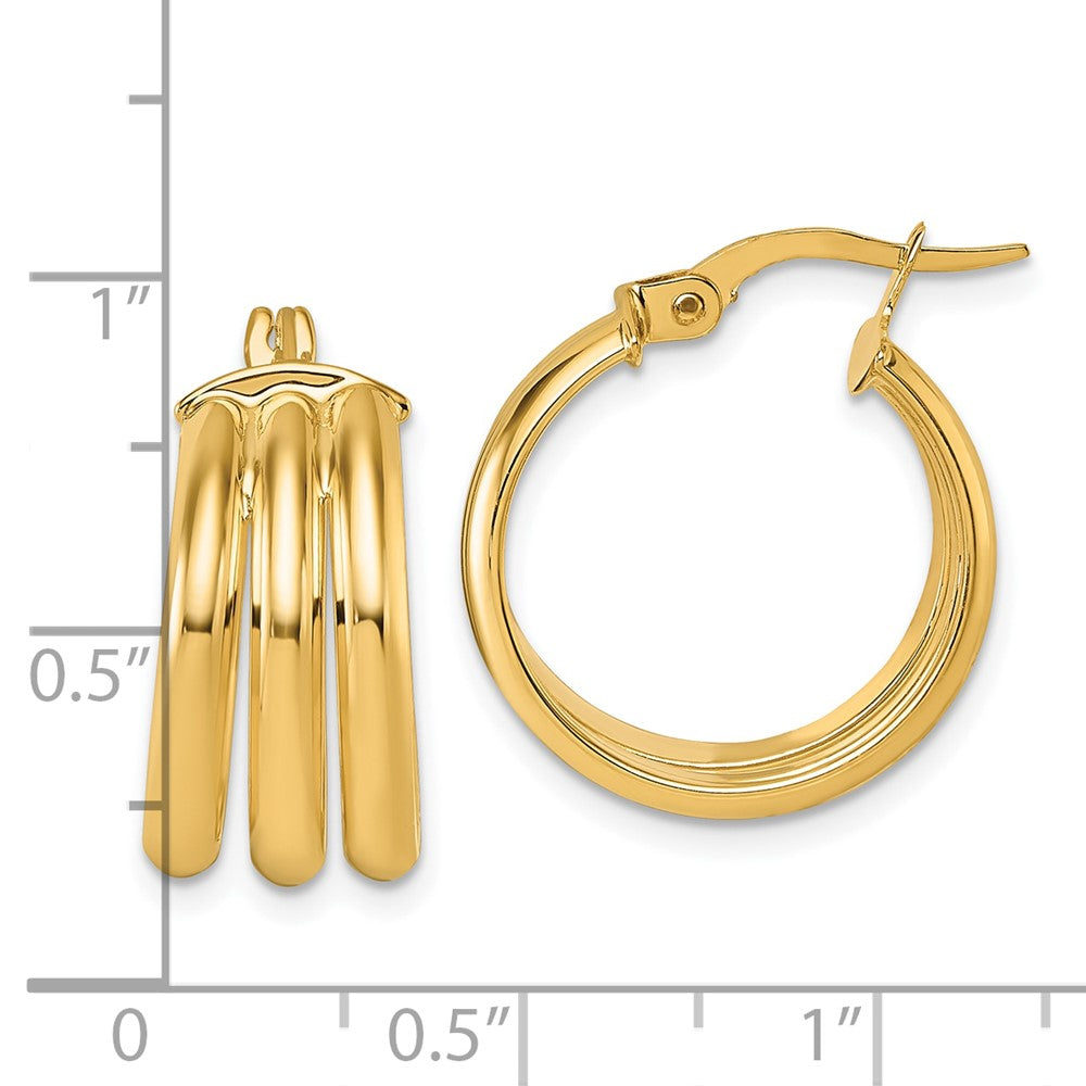 14K Gelbgold Poliert Dreifach Reihe 8.00mm X 18mm Röhre Rund Creolen