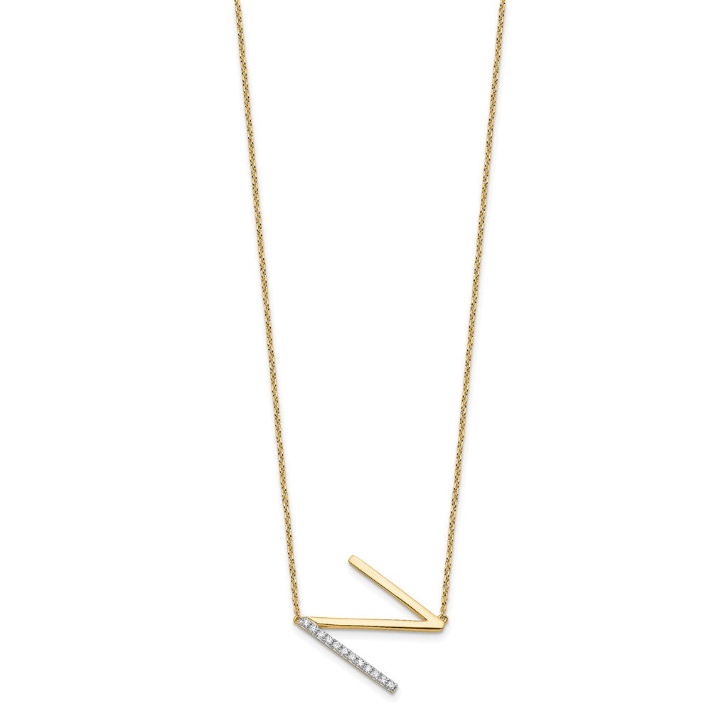 14K Gelbgold Seitlich Diamant Initiale N 18 Zoll Halskette