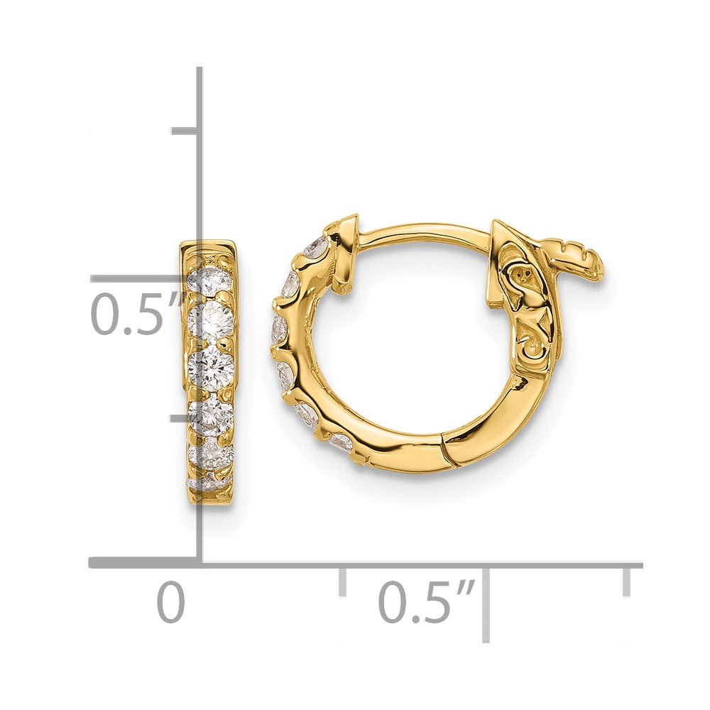 14K Gelbgold.42 Karat Diamant Rund Creole mit Sicherheits Verschluss Ohrringe