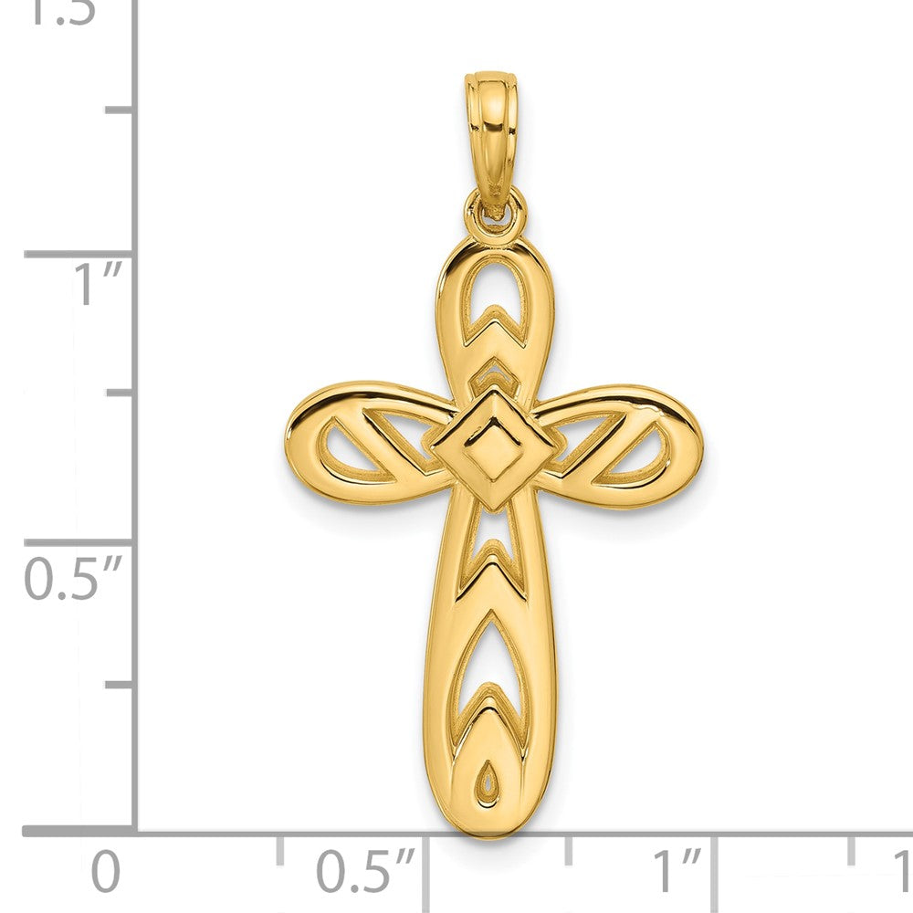 14K Gelbgold Polierter Abgerundeter Kreuzanhänger