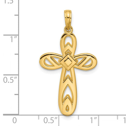 14K Gelbgold Polierter Abgerundeter Kreuzanhänger