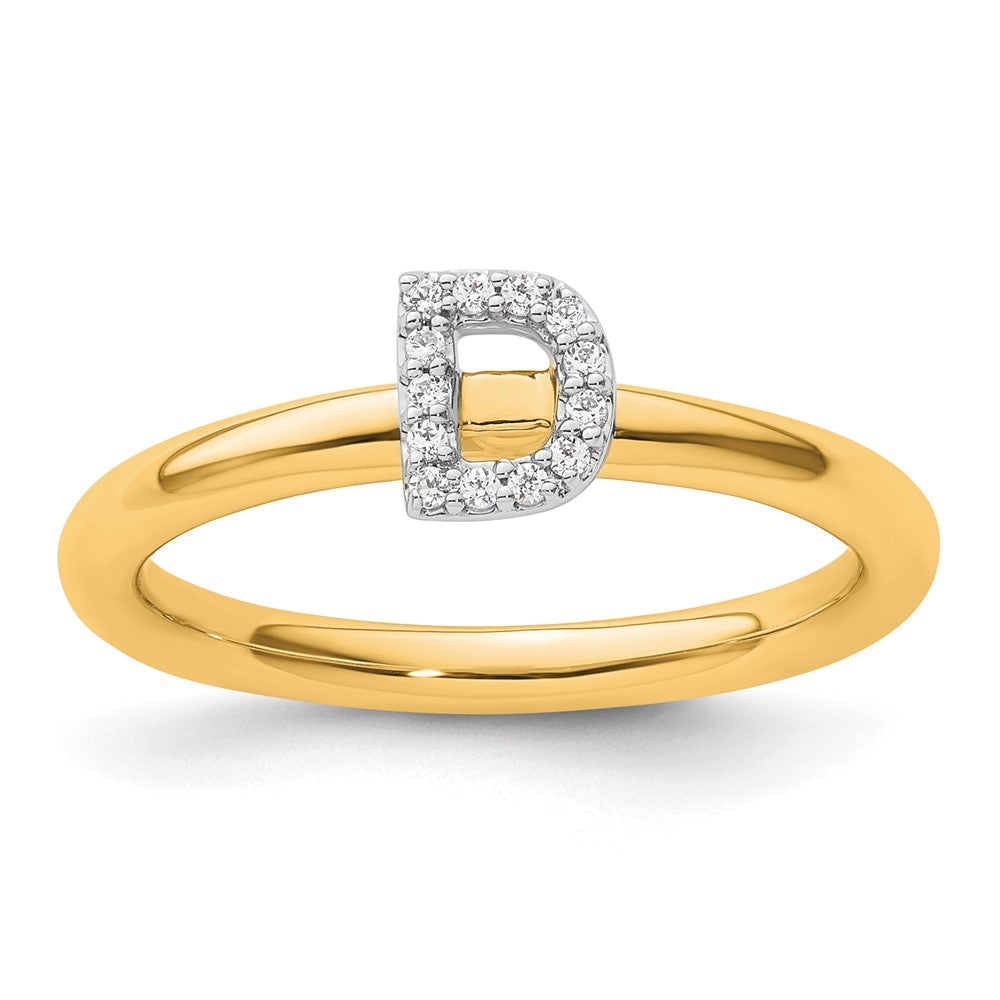 14K Gelbgold Stapelbar Diamant Initiale D Größe 7 Ring