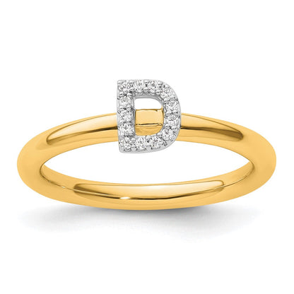 14K Gelbgold Stapelbar Diamant Initiale D Größe 7 Ring