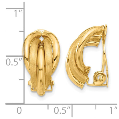 14K Gelbgold 10x18mm Poliert und Satiniert Gebogen Omega Rückseite Non-pierced Ohrringe