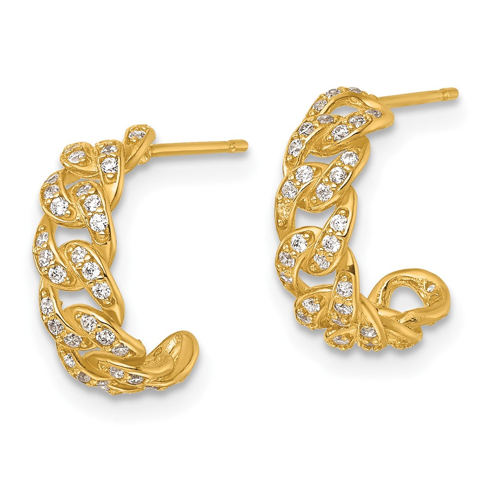 14K Gelbgold Poliert Zirkonia Panzer Glieder C-hoop Ohrstecker