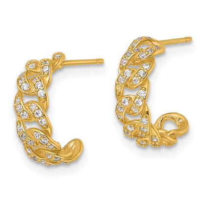 14K Gelbgold Poliert Zirkonia Panzer Glieder C-hoop Ohrstecker