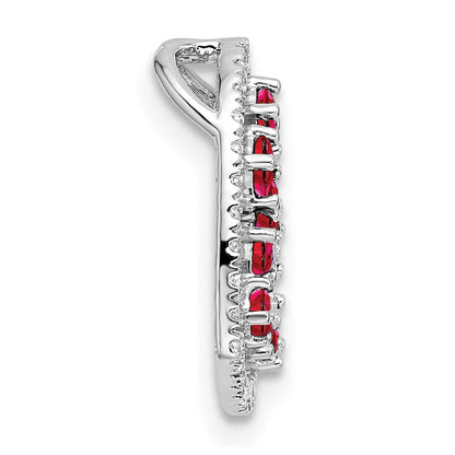 14K Weißgold Poliert Diamant und Rubin Herz Kette Anhänger