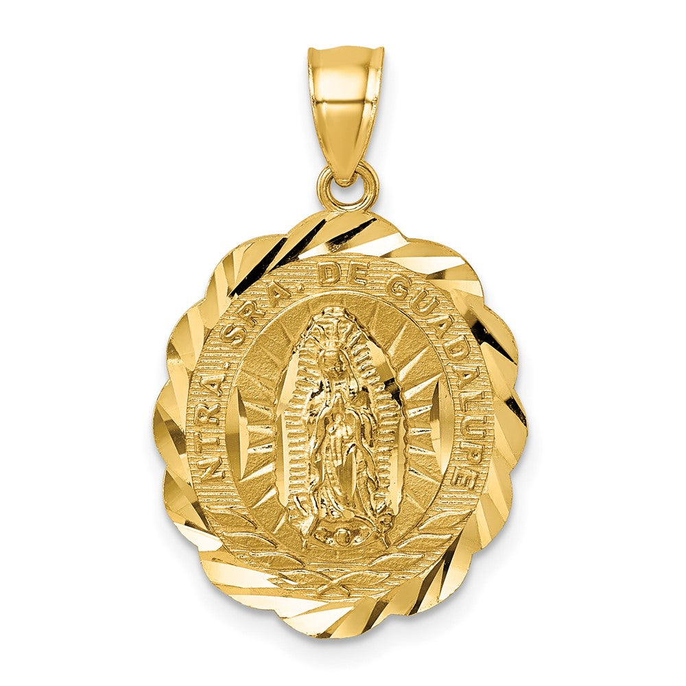 14K Gelbgold Polished Diamant-cut Spanish Ntra. Sra. De Guadalupe Oval Pendant