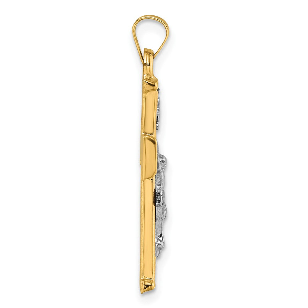 14K Gelbgold mit Rhodium Poliert und Strukturiert Inri Kruzifix Kreuz Anhänger