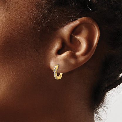 14K Gelbgold.31 Karat Diamant Rund Creole mit Sicherheits Verschluss Ohrringe