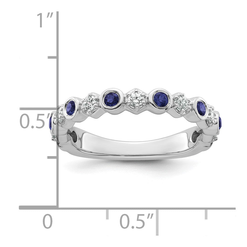 14K Weißgold Fashion-Ring mit Diamant und Saphir, poliert