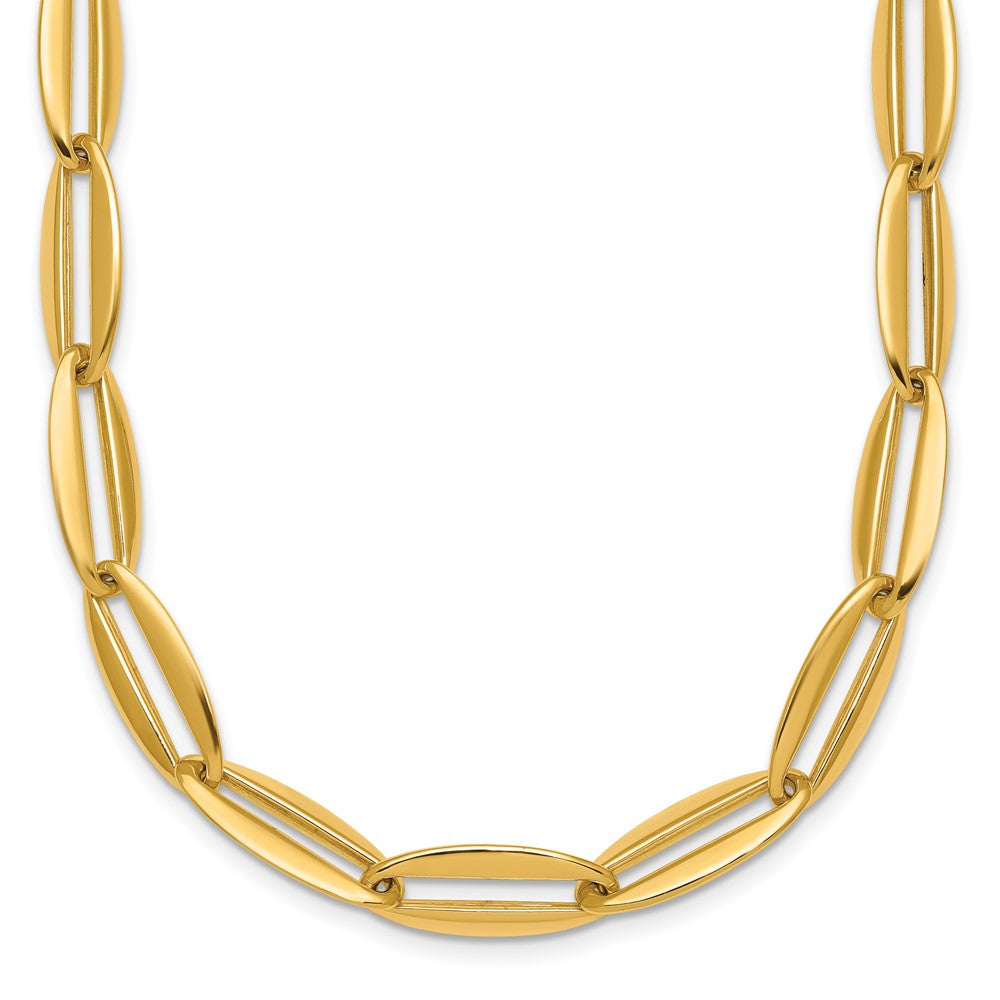 14K Gelbgold Poliert 7mm Lang Oval Glieder 18 Zoll Halskette