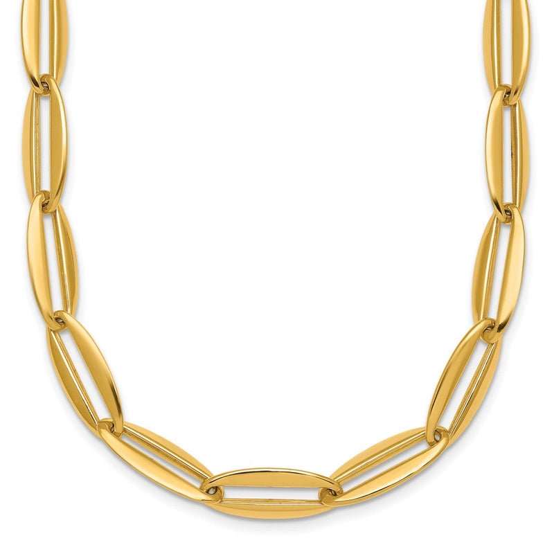 14K Gelbgold Poliert 7mm Lang Oval Glieder 18 Zoll Halskette
