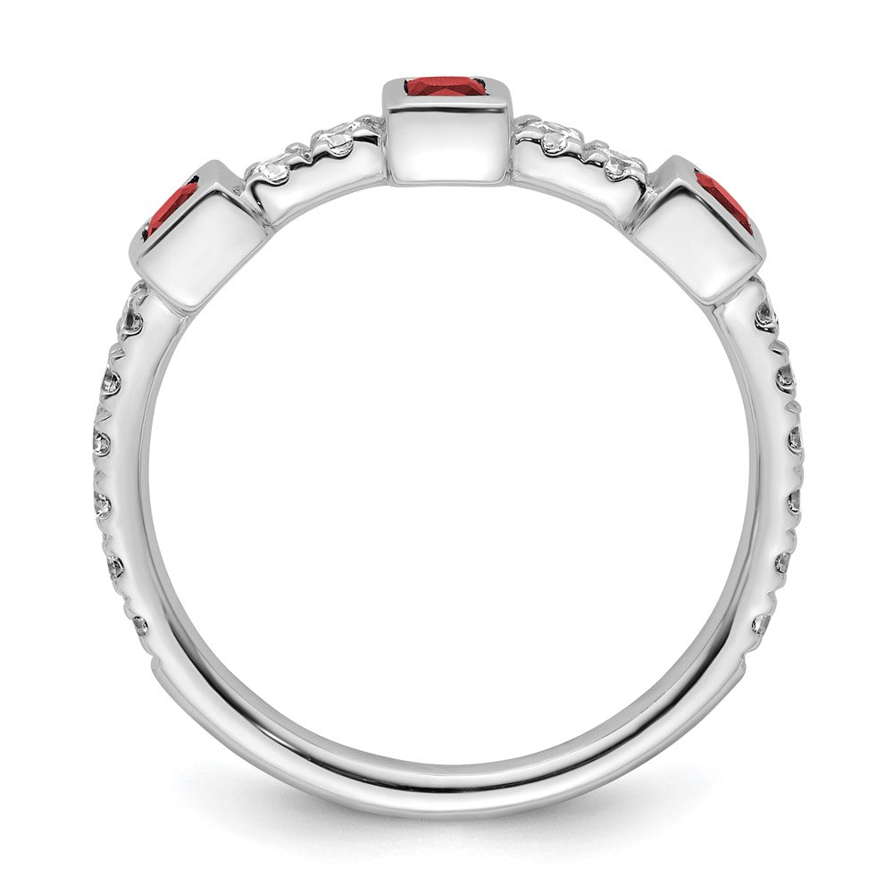 14K Weißgold Fashion-Ring, poliert, mit Diamant und Rubin
