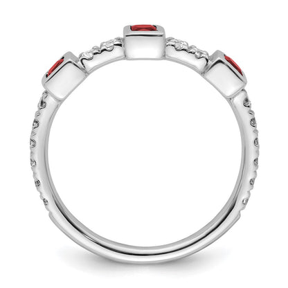 14K Weißgold Fashion-Ring, poliert, mit Diamant und Rubin