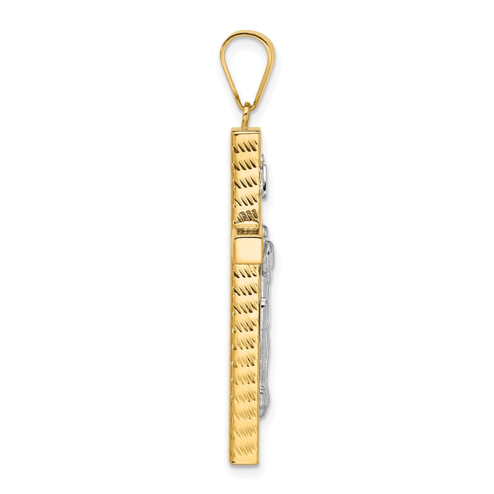 14K Bicolor Gold Kruzifix-Anhänger, poliert und diamantiert