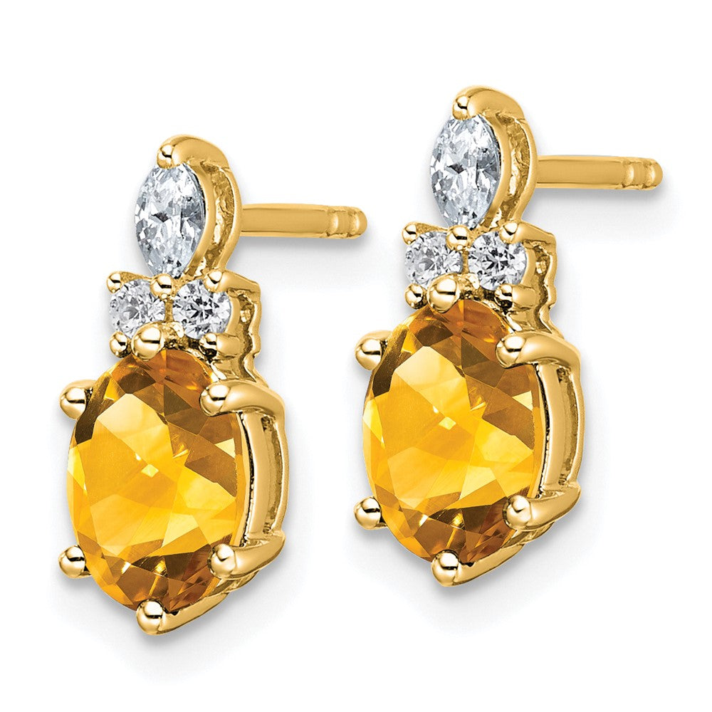 14K Gelbgold Diamant- und 7x5 Oval-November/Citrin-Ohrstecker