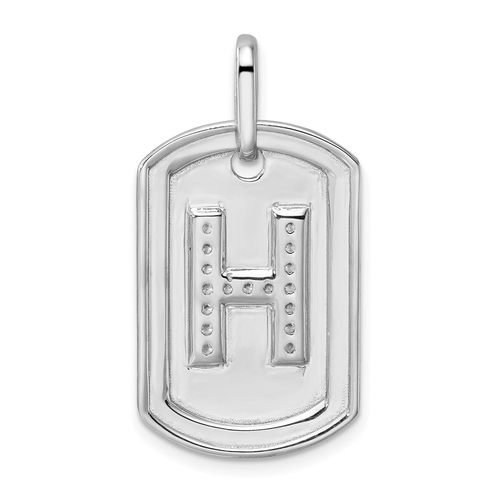 14K Weißgold Diamant-Buchstabe-H-Dog-Tag-Charm