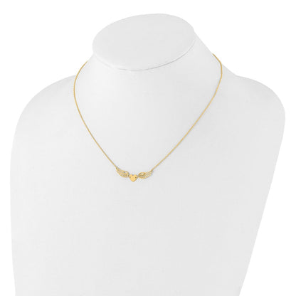 14K Gelbgold Poliert Flügel und Herz 17 Zoll Halskette