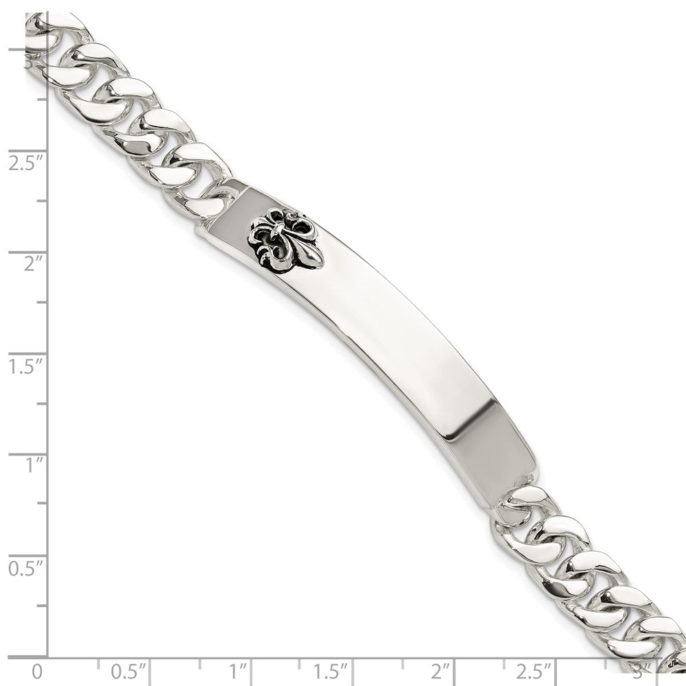 Sterlingsilber Antikisiert Fleur-de-lis Id Herren Armband