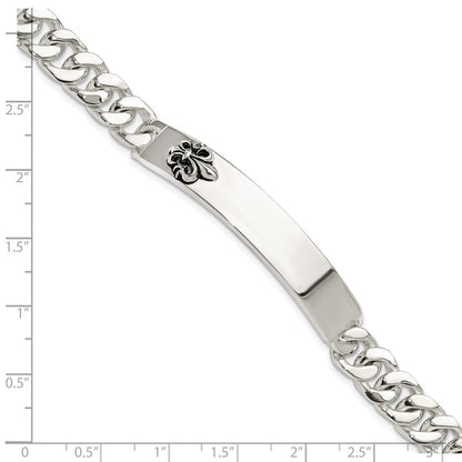Sterlingsilber Antikisiert Fleur-de-lis Id Herren Armband