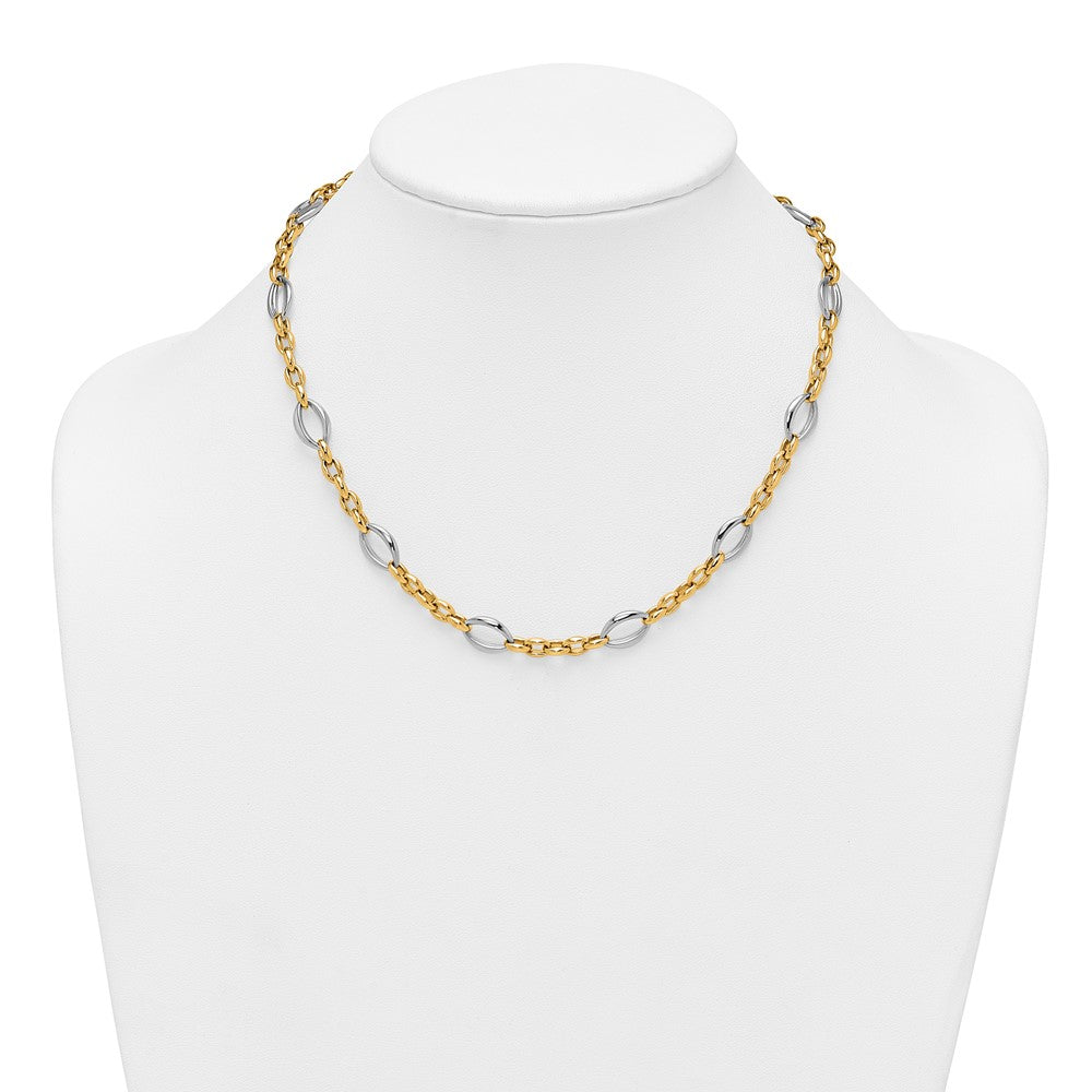 14K Bicolor Gold Bicolor Poliert Oval und Ankerkette Kette 18 Zoll Halskette
