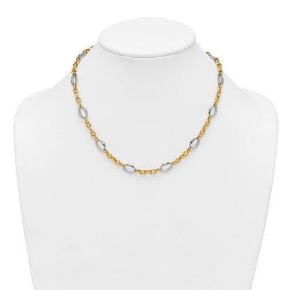 14K Bicolor Gold Bicolor Poliert Oval und Ankerkette Kette 18 Zoll Halskette