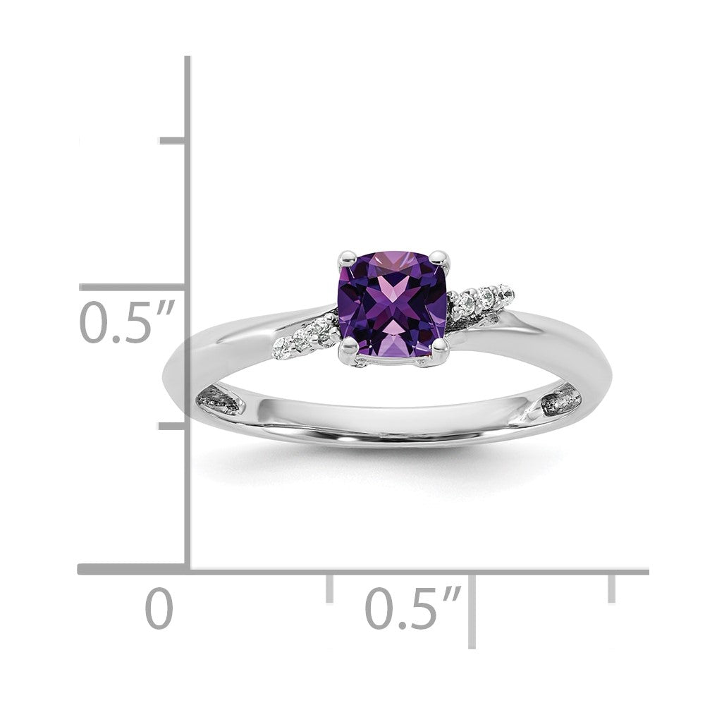 14K Weißgold Ring, poliert, mit Diamant und Amethyst