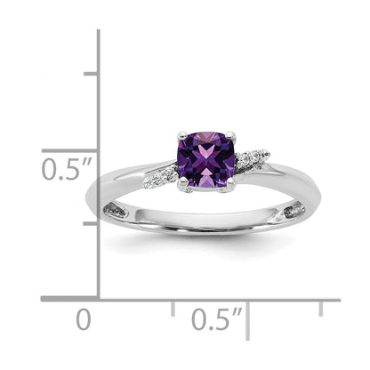 14K Weißgold Ring, poliert, mit Diamant und Amethyst