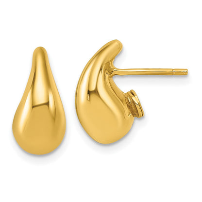 14K Gelbgold Poliert 3d Gebogen Gewölbt Tropfen Ohrstecker