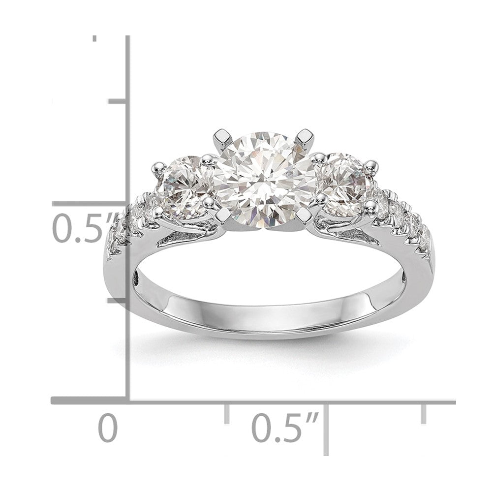 14K Weißgold 3-stone Plus Stift Set Mittig Diamant Halbfassung Verlobungsring