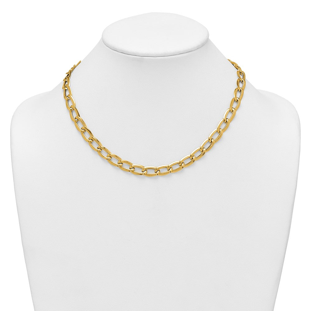 14K Gelbgold Poliert und Strukturiert 8mm Lang Panzer Glieder 18 Zoll Halskette