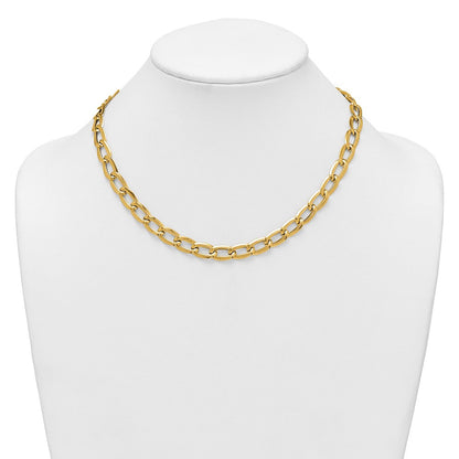 14K Gelbgold Poliert und Strukturiert 8mm Lang Panzer Glieder 18 Zoll Halskette