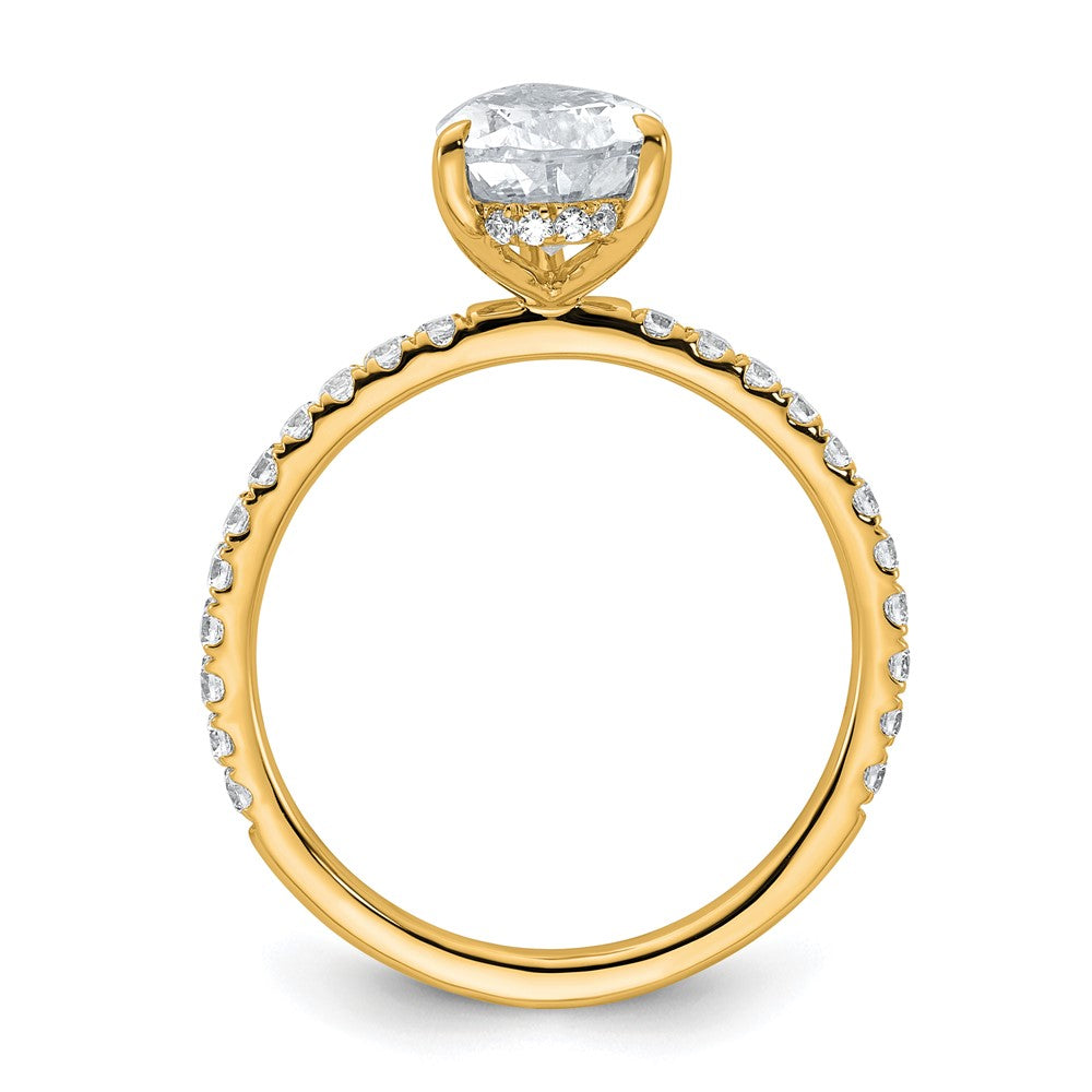 14K Gelbgold 2K zertifizierter, im Labor gezüchteter Diamant VS+ F+ Birne Solitär-Verlobungsring mit Flair, komplett
