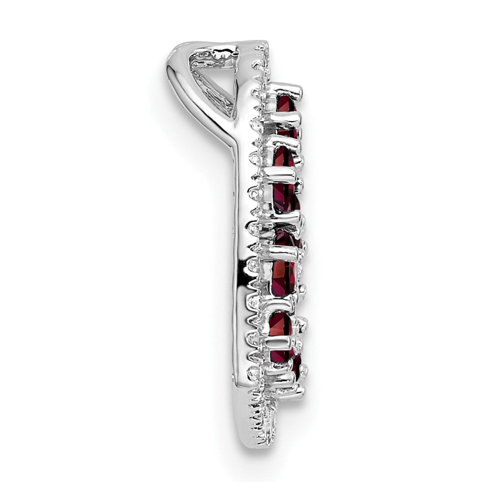 14K Weißgold Poliert Diamant und Granat Herz Kette Anhänger