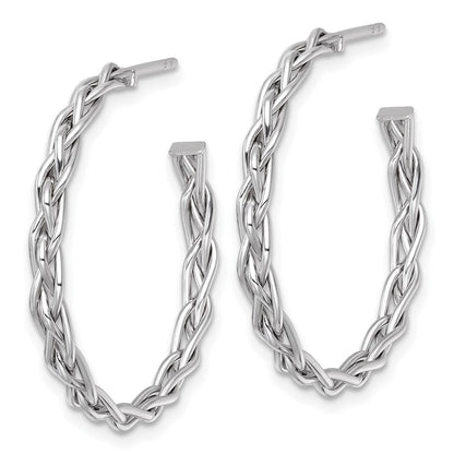 14K Weißgold Rhodiniert Poliert Geflochten Braid 3 X 29mm C-hoop Ohrstecker