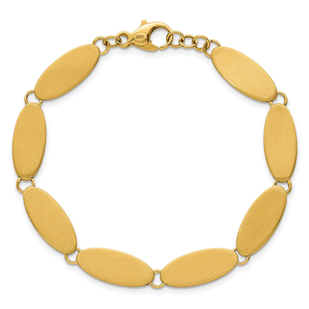 14K Gelbgold Gebürstet 8mm Fantasie Ovals 7 Zoll Armband