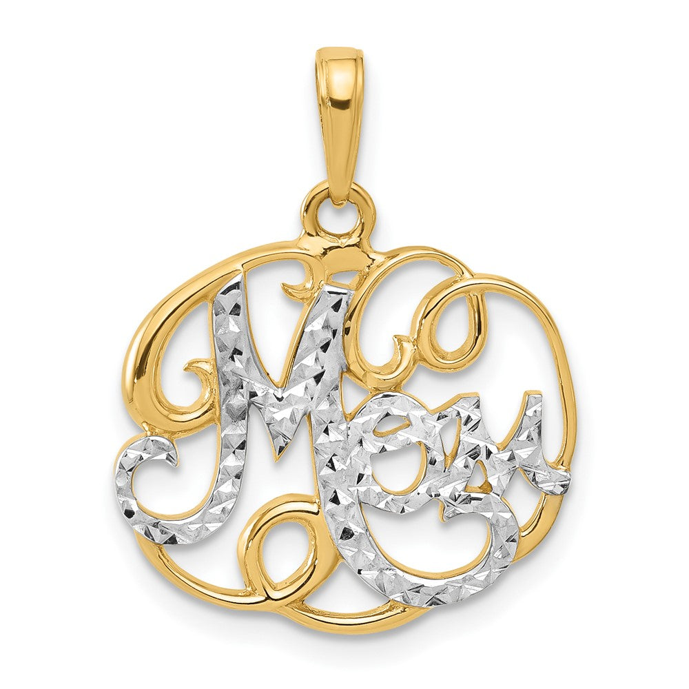 14K Gelbgold und Rhodium diamantgeschliffener MOM in Fancy-Anhänger