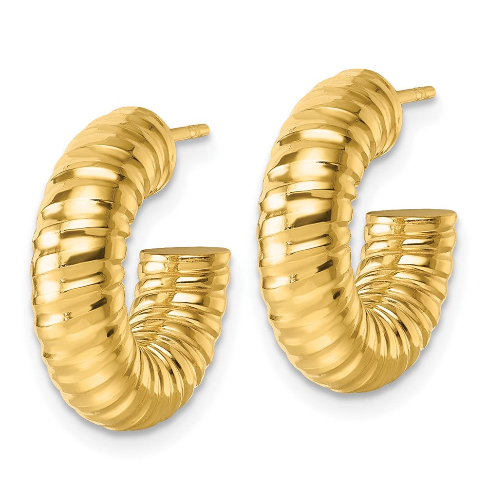 14K Gelbgold Poliert 5.00mm Strukturiert Röhre C-hoop Ohrstecker
