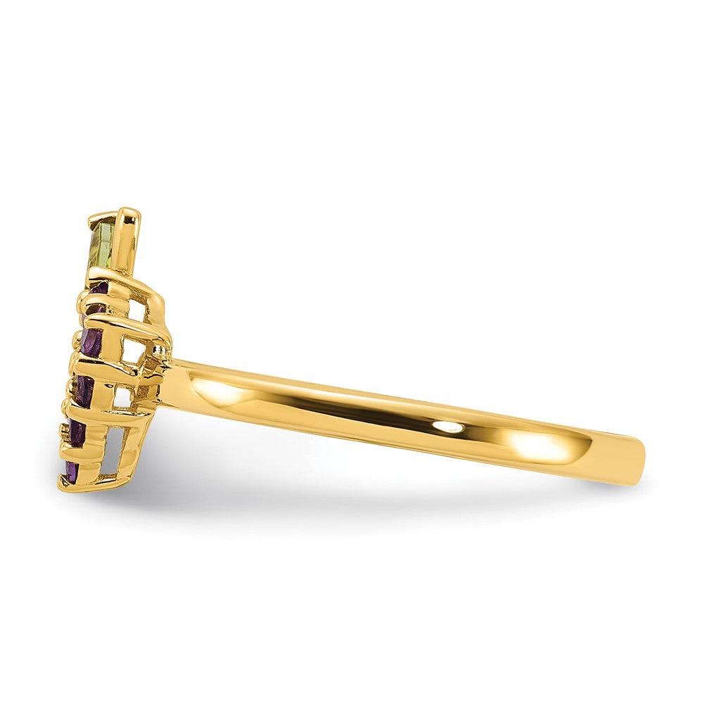 14K Gelbgold Amethyst und Peridot Grapes Größe 7 Ring