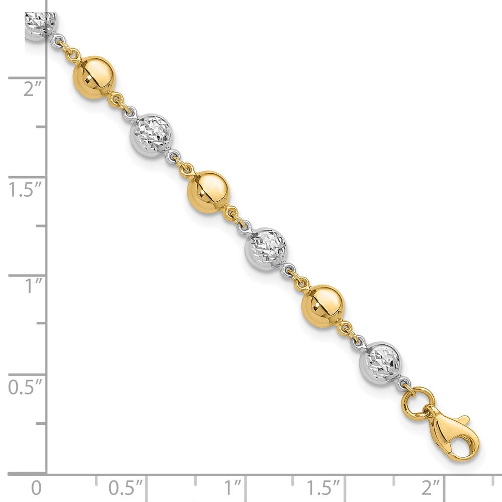 14K Bicolor Gold Bicolor Poliert und Diamantiert Gewölbt Perlen 7.75 Zoll Armband
