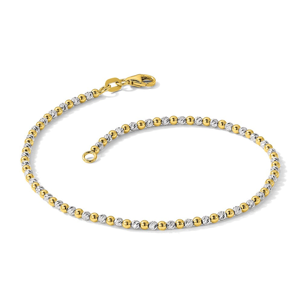 14K Bicolor Gold Bicolor Diamantiert Gekugelt 7.5 Zoll Armband