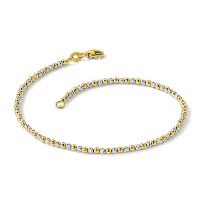 14K Bicolor Gold Bicolor Diamantiert Gekugelt 7.5 Zoll Armband