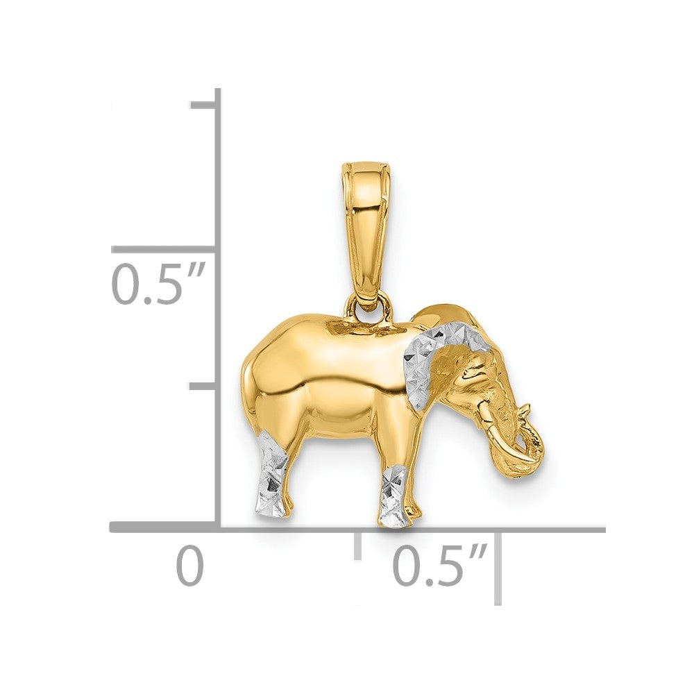 14K Gelbgold und Rhodium diamantgeschliffener 3-D-Elefant-Anhänger