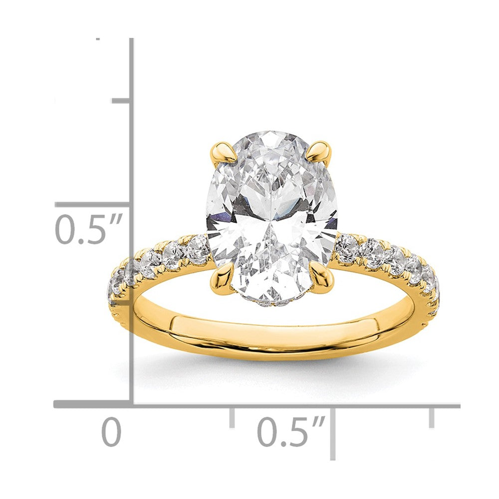 14K Gelbgold Verlobungsring mit 3,5 ct. zertifiziertem, im Labor gezüchtetem Diamant VS/SI+ G+, Oval-Schliff, kompletter Solitär mit Flair