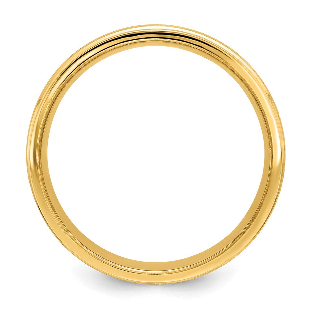 14K Gelbgold 6 mm Ehering mit schwerem Gewicht, Komfort-Passform, gebürstetem Satinfinish und dekorativer Mittellinie