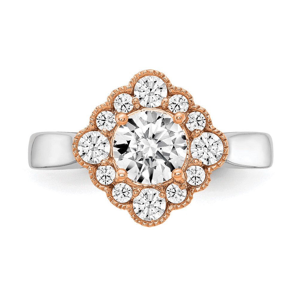 True Origin 14K Zweifarbiger Weiß- und Roségold 0,25K Labor Gezüchteter Diamant VS+ F+ Semi-Mount Rund Halo Verlobungsring